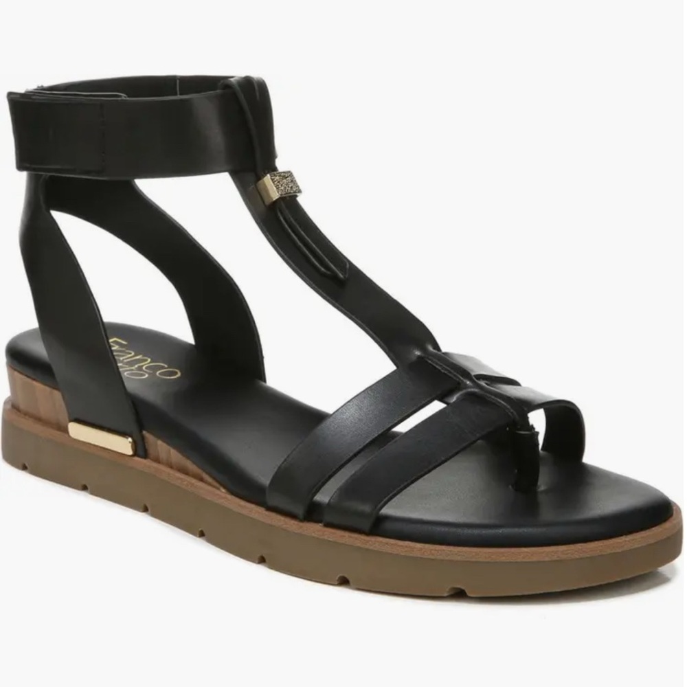 Franco Sarto Black and Tan Women's Sandals - Picture 3 of 5